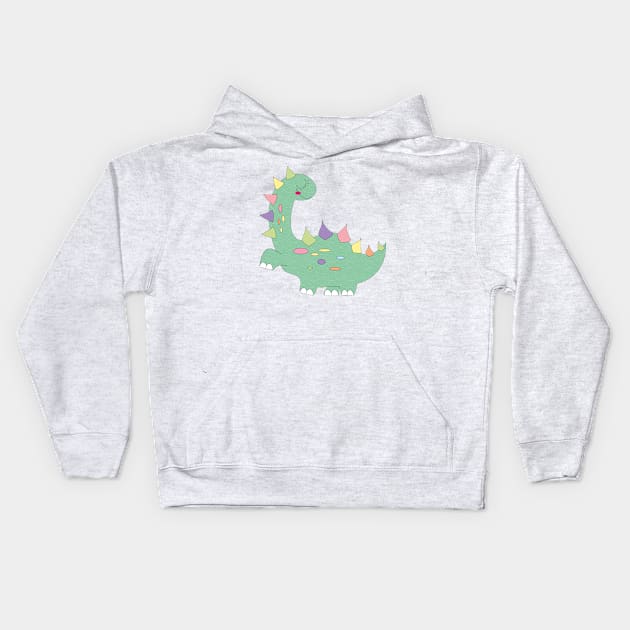 little green dinosaur with colorful dots Kids Hoodie by Kisho